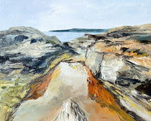 Load image into Gallery viewer, Original 8x10 inch oil painting on paper of rugged rock formations along the coast of Acadia National Park, Maine
