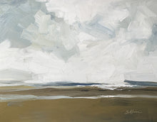 Load image into Gallery viewer, “Shorelight” is an original 11x14&quot; oil painting capturing the quiet shimmer of sunlight on a coastal horizon. Expressive, semi-abstract brushstrokes evoke the movement of water and the calm of an open shoreline, perfect for contemporary interiors or art collections.
